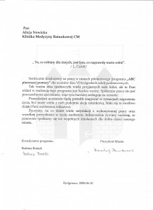 Podziękowania nr 2 od prezydenta Bydgoszczy.