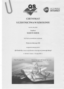 Certyfikat udziału w szkoleniu SZJ